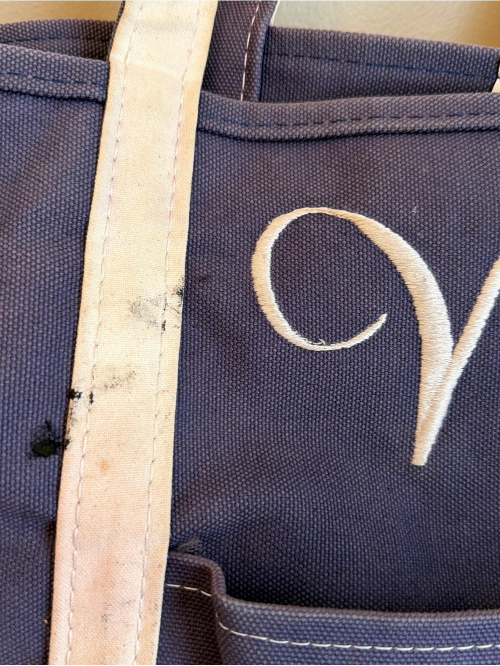 Vtg L.L.Bean Boat and Tote Bag Navy White Handles Canvas Tag Made in USA Large - Picture 2 of 10